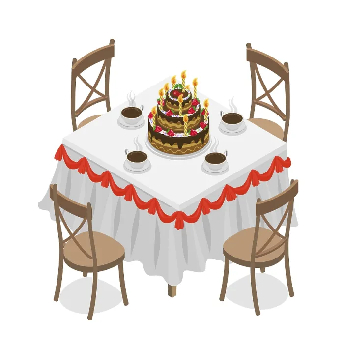 Gerahmter Druck : 3D isometrische Flachillustration eines Esszimmertisches. Gerahmter Druck : 3D isometrische Flachillustration eines Esszimmertisches.