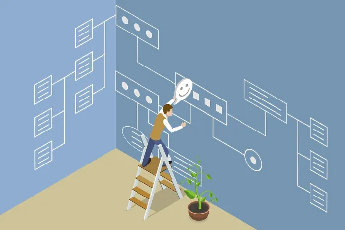 Gerahmter Druck : 3D Isometrische Flachvektor-Illustration eines Workflow-Prozesses oder Schemas. Gerahmter Druck : 3D Isometrische Flachvektor-Illustration eines Workflow-Prozesses oder Schemas.