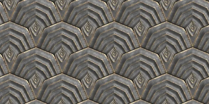 Gerahmter Druck : Metallische Schutzplatten-Muster mit überlappenden Schildformen Gerahmter Druck : Metallische Schutzplatten-Muster mit überlappenden Schildformen