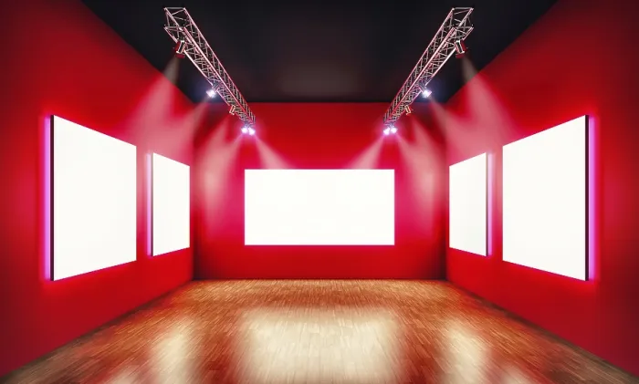 Gerahmter Druck : 3D-Rendern einer Ausstellungshintergrund. Gerahmter Druck : 3D-Rendern einer Ausstellungshintergrund.
