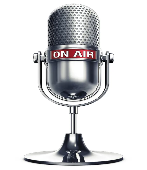 Gerahmter Druck : 3D-Rendern eines Mikrofons mit einem 'On-Air'-Icon.