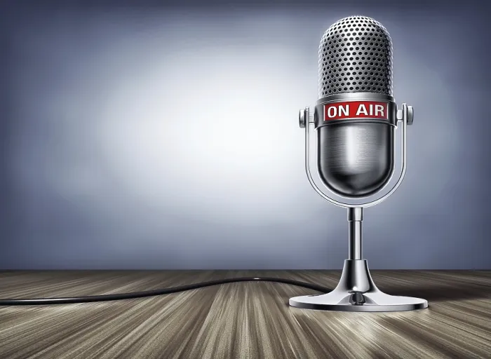 Gerahmter Druck : 3D-Rendern einer Mikrofon mit einem On-Air-Symbol.