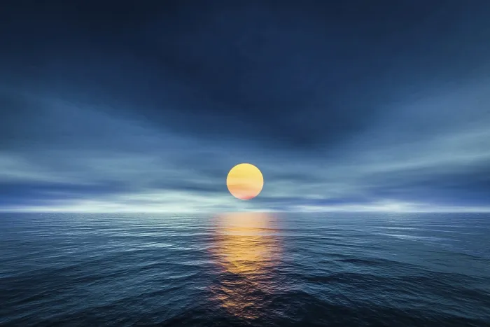 Gerahmter Druck : 3D-Rendern eines Sonnenuntergangs über dem Meer. Gerahmter Druck : 3D-Rendern eines Sonnenuntergangs über dem Meer.