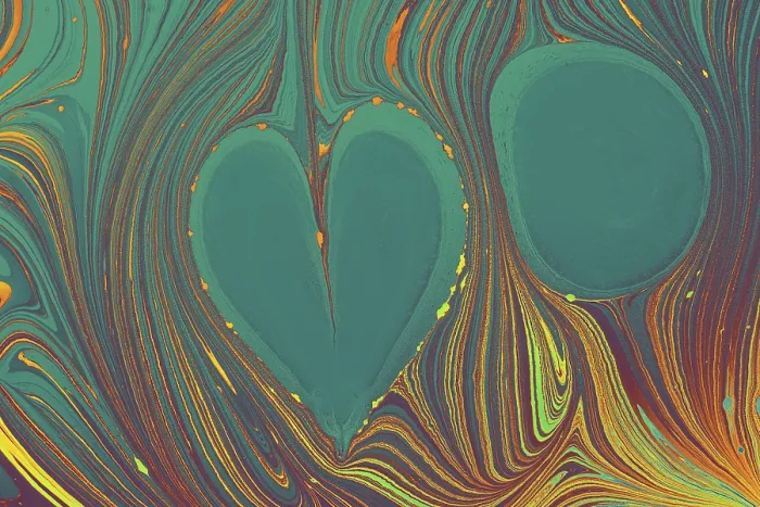 Gerahmter Druck : Abstraktes Marbling-Herz-Muster für Stoff. Gerahmter Druck : Abstraktes Marbling-Herz-Muster für Stoff.