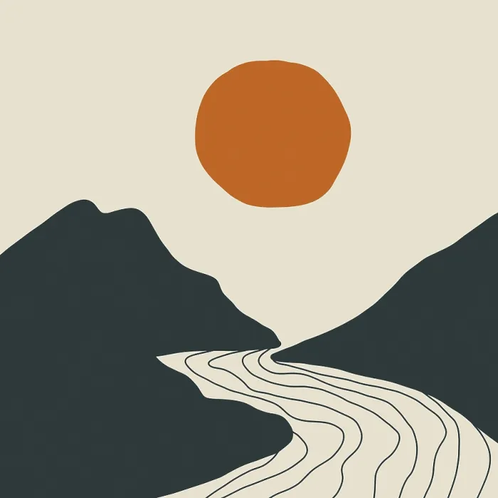 Gerahmter Druck : Abstrakte Minimalismus-Kunst, die eine Sommerlandschaft mit großen Formen darstellt. Gerahmter Druck : Abstrakte Minimalismus-Kunst, die eine Sommerlandschaft mit großen Formen darstellt.