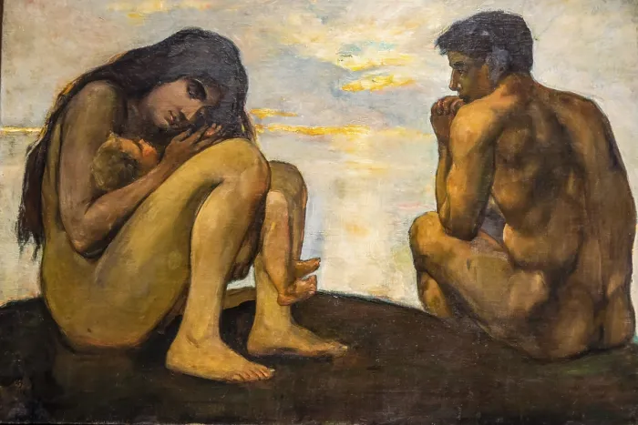 Gerahmter Druck : Adam und Eva mit ihrem ersten Sohn. Gerahmter Druck : Adam und Eva mit ihrem ersten Sohn.