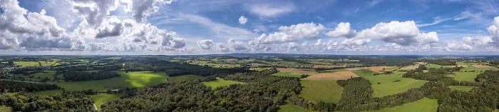 Gerahmter Druck : Luftbild, Wald und Felder, Thüringen, Deutschland Gerahmter Druck : Luftbild, Wald und Felder, Thüringen, Deutschland