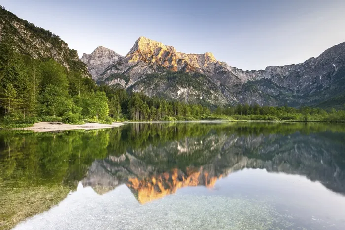 Gerahmter Druck : Almsee mit Spiegelung, Totes Gebirge