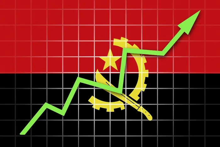 Gerahmter Druck : Die angolanische Flagge und Pfeil-Graph steigen auf. Gerahmter Druck : Die angolanische Flagge und Pfeil-Graph steigen auf.