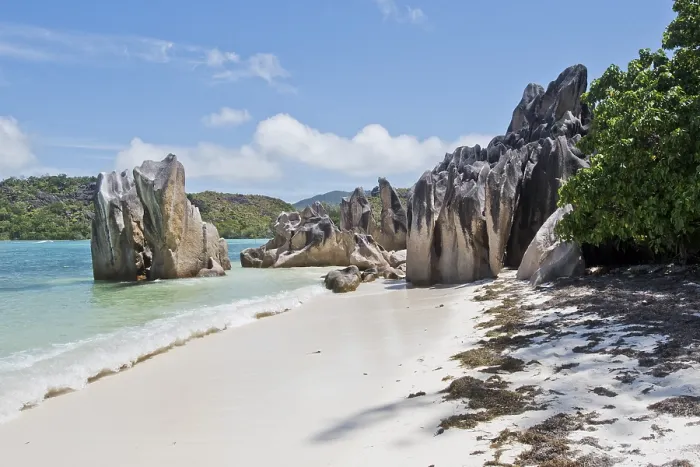 Gerahmter Druck : Strand von Anse Source d'Argent Gerahmter Druck : Strand von Anse Source d'Argent