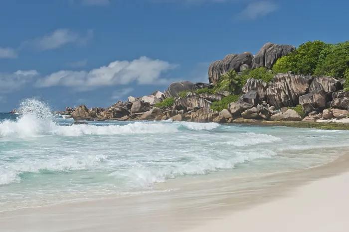 Gerahmter Druck : Strand von Anse Source d'Argent Gerahmter Druck : Strand von Anse Source d'Argent