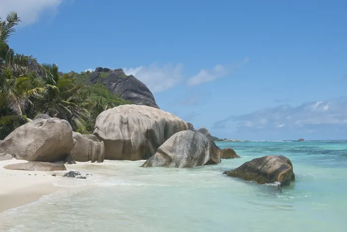 Gerahmter Druck : Anse Source dArgent Beach in La Digue, Seychellen Gerahmter Druck : Anse Source dArgent Beach in La Digue, Seychellen