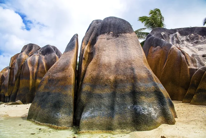 Gerahmter Druck : Anse Source d'Argent, Granitstrand. Gerahmter Druck : Anse Source d'Argent, Granitstrand.