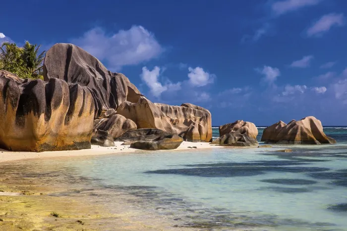 Gerahmter Druck : Anse Source d'Argent, Granitstrand Gerahmter Druck : Anse Source d'Argent, Granitstrand