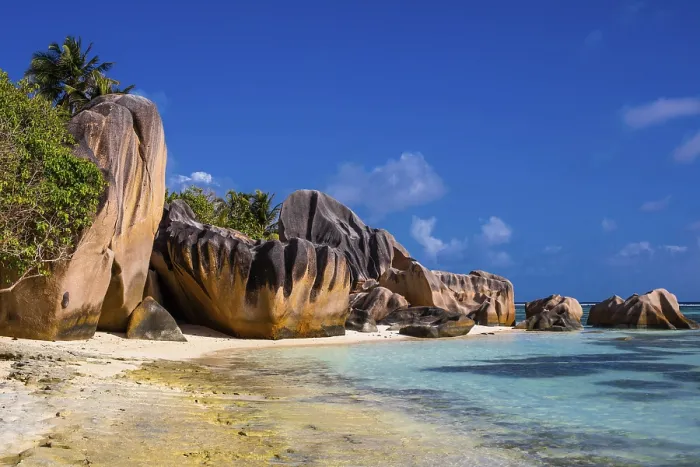 Gerahmter Druck : Anse Source d'Argent, Granitstrand Gerahmter Druck : Anse Source d'Argent, Granitstrand