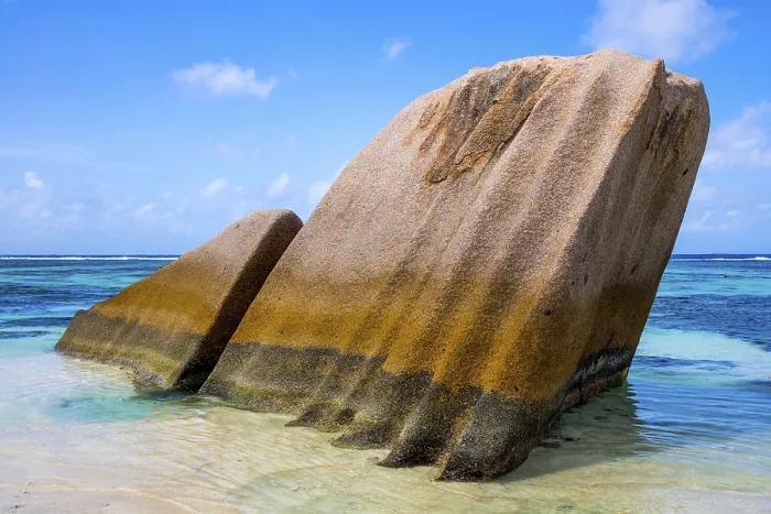 Gerahmter Druck : Anse Source d'Argent, Granitstrand. Gerahmter Druck : Anse Source d'Argent, Granitstrand.