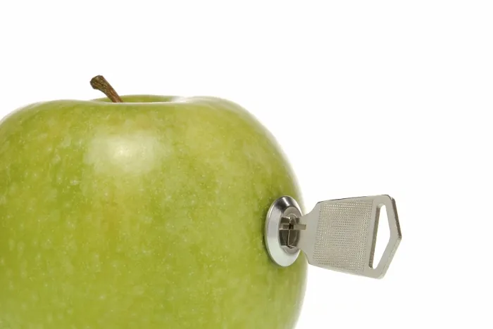 Gerahmter Druck : Apfel mit Schloss und Schlüssel. Gerahmter Druck : Apfel mit Schloss und Schlüssel.