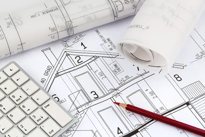 Gerahmter Druck : Ein Architektenplan für den Bau eines neuen Hauses. Gerahmter Druck : Ein Architektenplan für den Bau eines neuen Hauses.