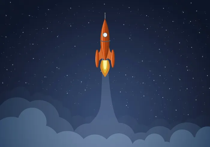 Gerahmter Druck : Kunststart-Rakete mit dem Himmel-Space. Start-up-Konzept Gerahmter Druck : Kunststart-Rakete mit dem Himmel-Space. Start-up-Konzept