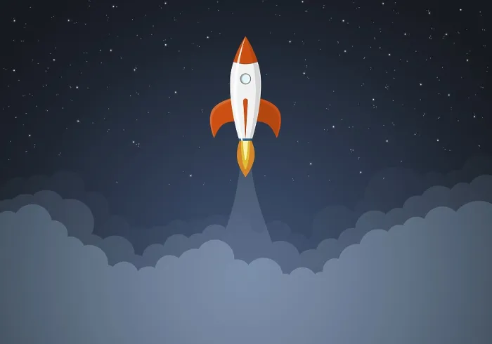 Gerahmter Druck : Art-Start-Rakete mit Sky-Space. Start-up-Konzept. Gerahmter Druck : Art-Start-Rakete mit Sky-Space. Start-up-Konzept.