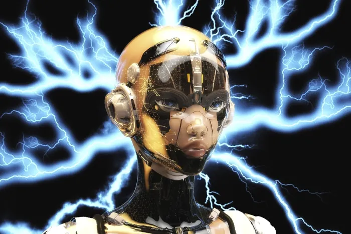Gerahmter Druck : Künstlerische 3D-Illustration eines Cyborg mit künstlicher Intelligenz. Gerahmter Druck : Künstlerische 3D-Illustration eines Cyborg mit künstlicher Intelligenz.