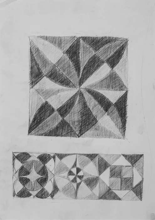Gerahmter Druck : Zwei geometrische Muster in Bleistift