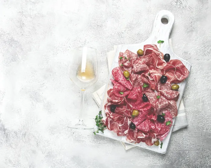 Gerahmter Druck : Gemischte, Fleischvorspeise, Prosciutto Gerahmter Druck : Gemischte, Fleischvorspeise, Prosciutto
