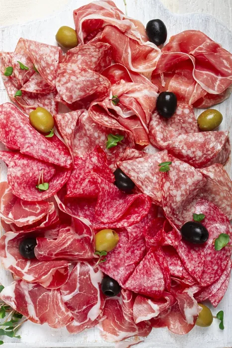Gerahmter Druck : Gemischte, Fleischvorspeise, Prosciutto Gerahmter Druck : Gemischte, Fleischvorspeise, Prosciutto