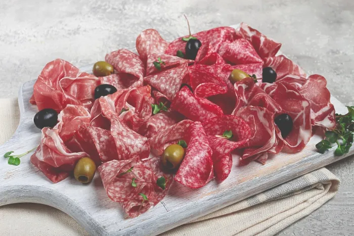 Gerahmter Druck : Gemischte, Fleischvorspeise, Prosciutto Gerahmter Druck : Gemischte, Fleischvorspeise, Prosciutto