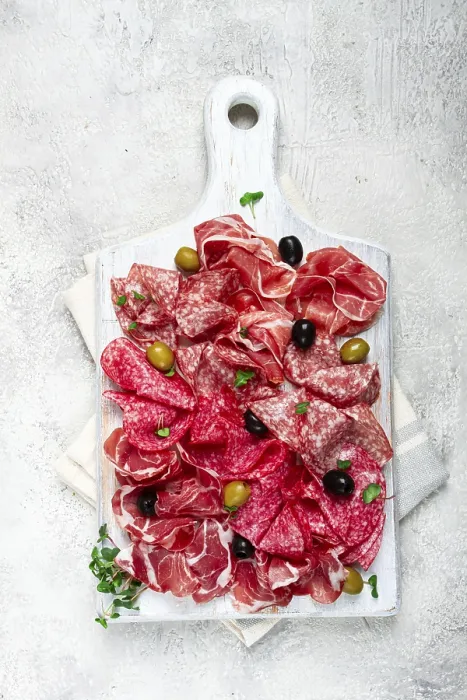 Gerahmter Druck : Gemischte, Fleischvorspeise, Prosciutto. Gerahmter Druck : Gemischte, Fleischvorspeise, Prosciutto.