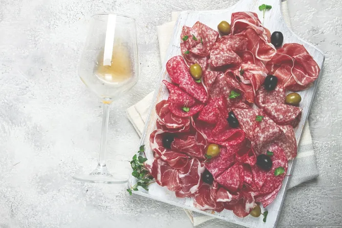 Gerahmter Druck : Gemischte, Fleischvorspeise, Prosciutto Gerahmter Druck : Gemischte, Fleischvorspeise, Prosciutto