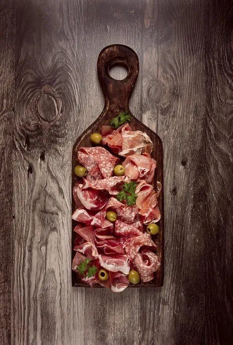 Gerahmter Druck : Sortiment, geschnittenes Fleisch-Vorspeise Gerahmter Druck : Sortiment, geschnittenes Fleisch-Vorspeise