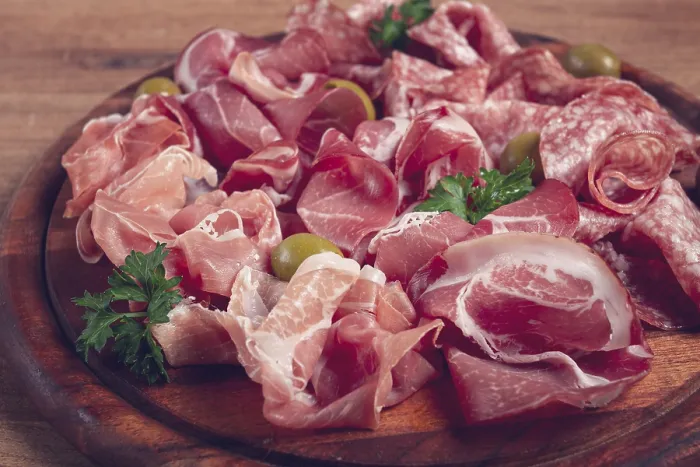 Gerahmter Druck : Sortiment, geschnittenes Fleisch-Vorspeise Gerahmter Druck : Sortiment, geschnittenes Fleisch-Vorspeise