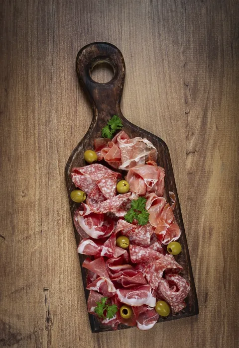 Gerahmter Druck : Sortiment, geschnittenes Fleisch-Vorspeise Gerahmter Druck : Sortiment, geschnittenes Fleisch-Vorspeise