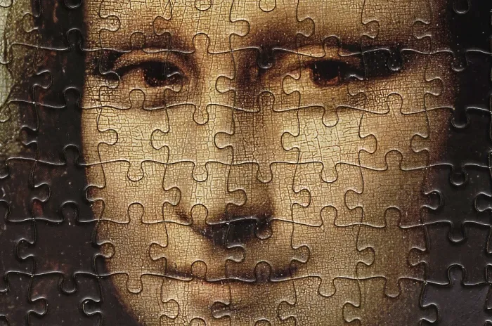 Gerahmter Druck : Hintergrund eines Mona-Lisa-Puzzles Gerahmter Druck : Hintergrund eines Mona-Lisa-Puzzles