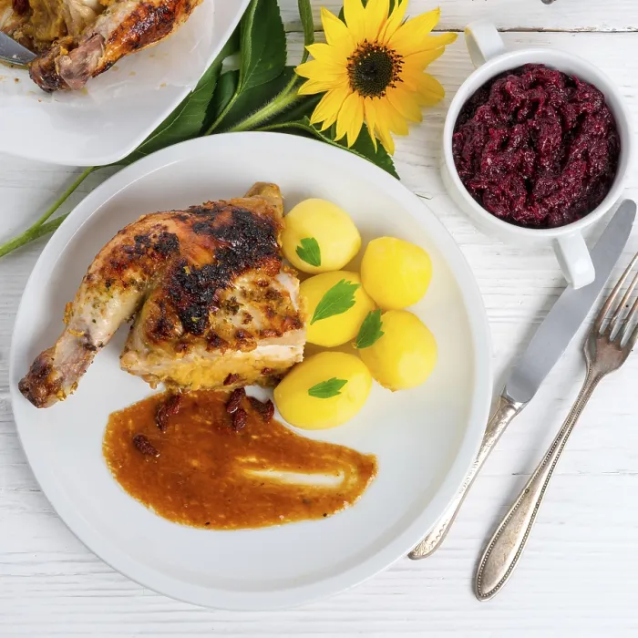 Gerahmter Druck : Gebratenes Hähnchen. Gerahmter Druck : Gebratenes Hähnchen.
