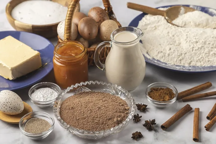 Gerahmter Druck : Backwarenzutaten, Mehl, Zucker. Gerahmter Druck : Backwarenzutaten, Mehl, Zucker.