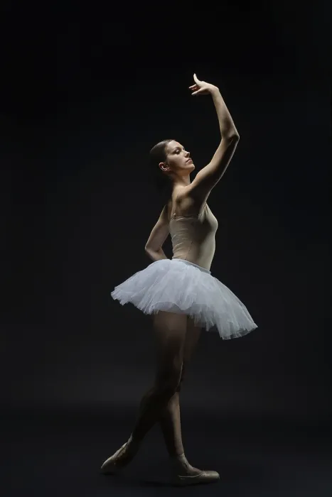 Gerahmter Druck : Ein Balletttänzer posiert elegant in einem Studio. Gerahmter Druck : Ein Balletttänzer posiert elegant in einem Studio.