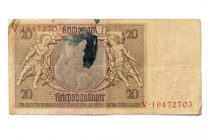 Gerahmter Druck : Banknote über zwanzig Mark, Reichsmark Gerahmter Druck : Banknote über zwanzig Mark, Reichsmark