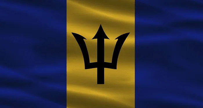 Gerahmter Druck : Barbados Flag mit Stofftextur Gerahmter Druck : Barbados Flag mit Stofftextur
