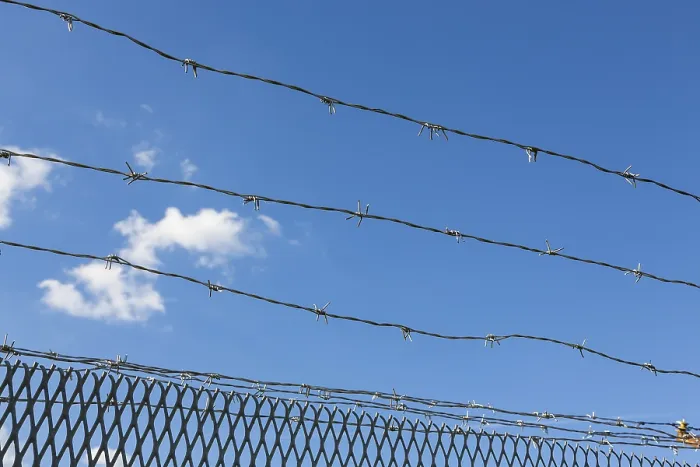 Gerahmter Druck : Dornen Draht vor einem blauen Himmel. Gerahmter Druck : Dornen Draht vor einem blauen Himmel.