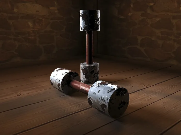 Gerahmter Druck : Ein Barbell im Keller. Gerahmter Druck : Ein Barbell im Keller.