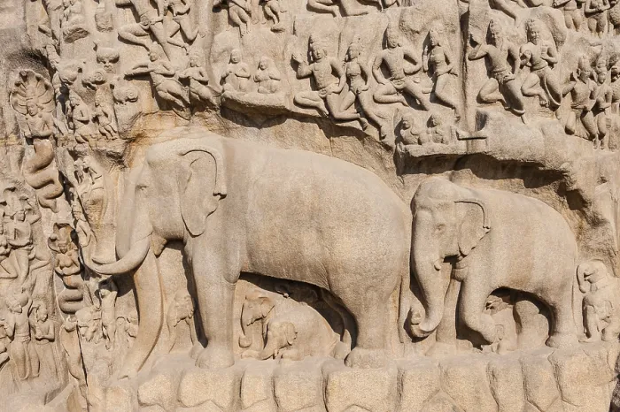 Gerahmter Druck : Bas-relief der Abstieg des Ganges Gerahmter Druck : Bas-relief der Abstieg des Ganges