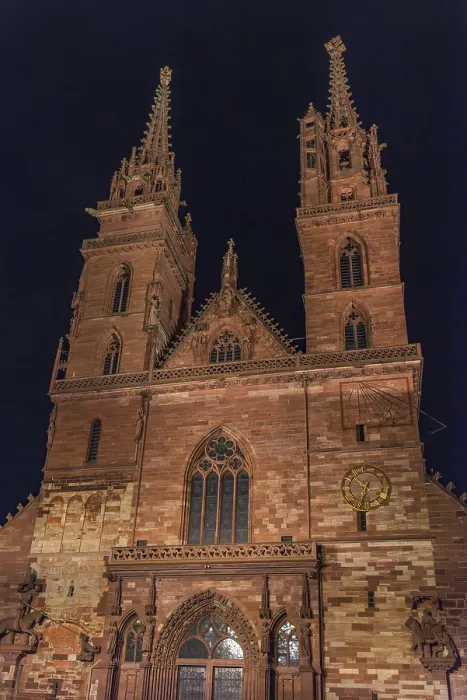 Gerahmter Druck : Basler Münster bei Nacht, Basel