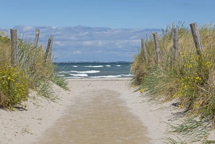 Gerahmter Druck : Strandzugang, Halbinsel Steinwarder, Heiligenhafen, Schleswig-Holstein, Deutschland Gerahmter Druck : Strandzugang, Halbinsel Steinwarder, Heiligenhafen, Schleswig-Holstein, Deutschland