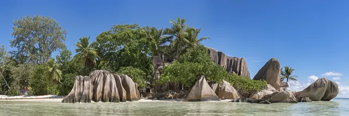 Gerahmter Druck : Strand Anse Source d'Argent mit Granitklippen. Gerahmter Druck : Strand Anse Source d'Argent mit Granitklippen.