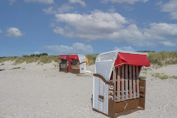 Gerahmter Druck : Strandstühle auf der Strand bei Goting. Gerahmter Druck : Strandstühle auf der Strand bei Goting.