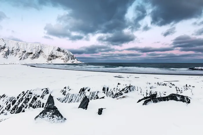 Gerahmter Druck : Strand im Winter, Berlevag. Gerahmter Druck : Strand im Winter, Berlevag.