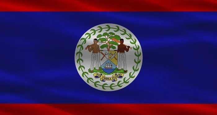 Gerahmter Druck : Flagge von Belize mit Stofftextur. Gerahmter Druck : Flagge von Belize mit Stofftextur.