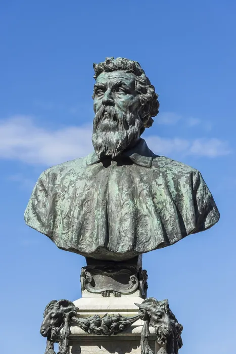 Gerahmter Druck : Büste von Benvenuto Cellini auf dem Ponte Vecchio. Gerahmter Druck : Büste von Benvenuto Cellini auf dem Ponte Vecchio.